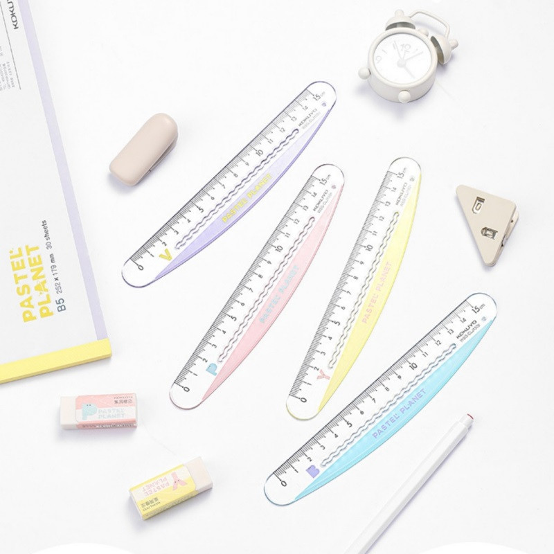 Kokuyo pasztellbolygó 15 cm-es vonalzó Kwaii színes hullámvonal skála egyenes vonalzó szabály irodai iskolai ajándék F7295