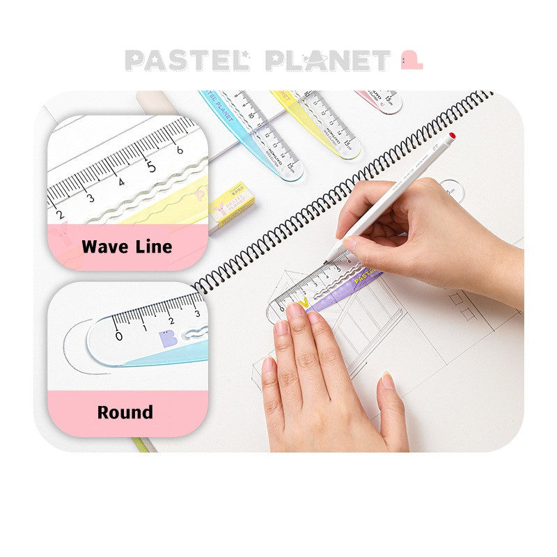 Kokuyo pasztellbolygó 15 cm-es vonalzó Kwaii színes hullámvonal skála egyenes vonalzó szabály irodai iskolai ajándék F7295