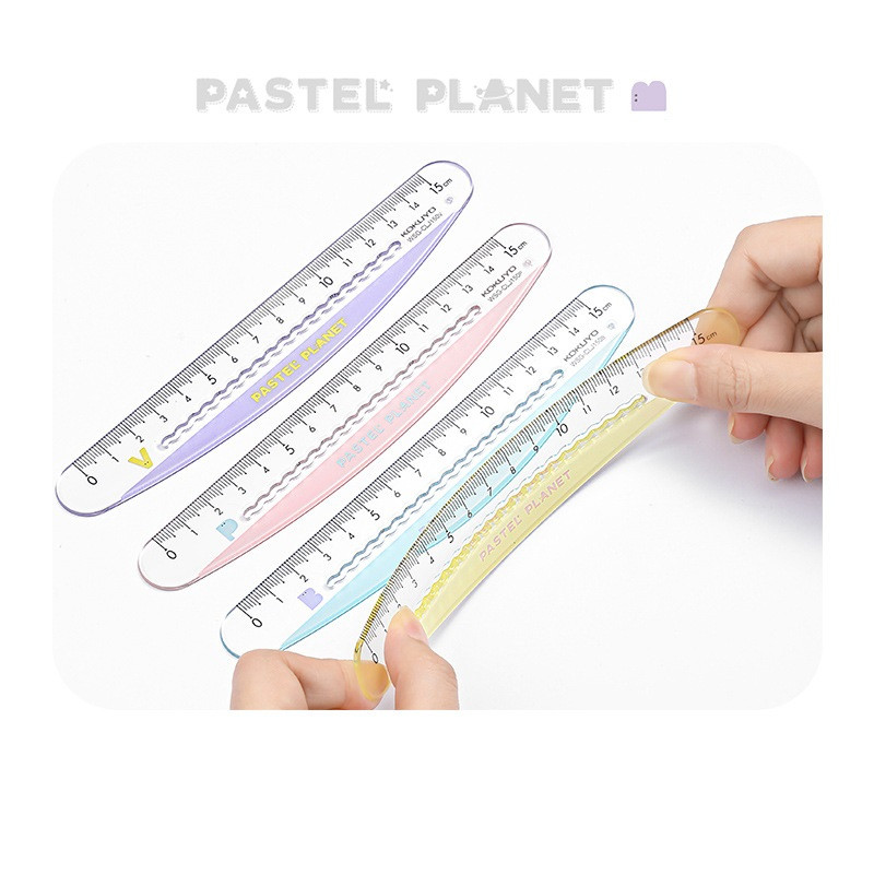 Kokuyo pasztellbolygó 15 cm-es vonalzó Kwaii színes hullámvonal skála egyenes vonalzó szabály irodai iskolai ajándék F7295