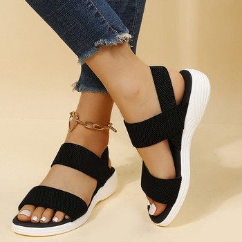 2023 Дамски летни модни сандали Мрежести ежедневни спортни сандали с рибна уста Големи размери Летящи тъкани плоски обувки Sandalias Mujer