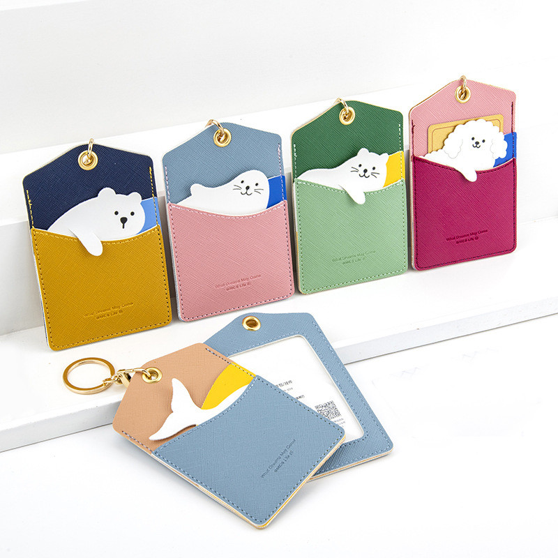 Kawaii bőr kártyatartó Aranyos rajzfilm hitelkártya tartó Hordozható kulcstartó kártyatartó tok Csomagtartó Címke csecsebecse iroda