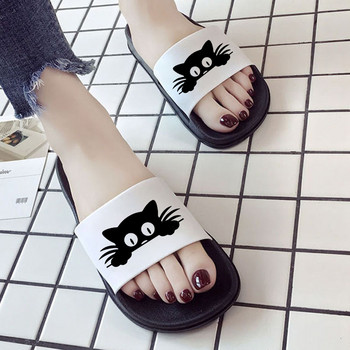 Летни дамски обувки Домашни чехли черни котки Печат Начало Плажни сандали Нехлъзгащ се Пързалки Модни дамски обувки Плюс размер 41