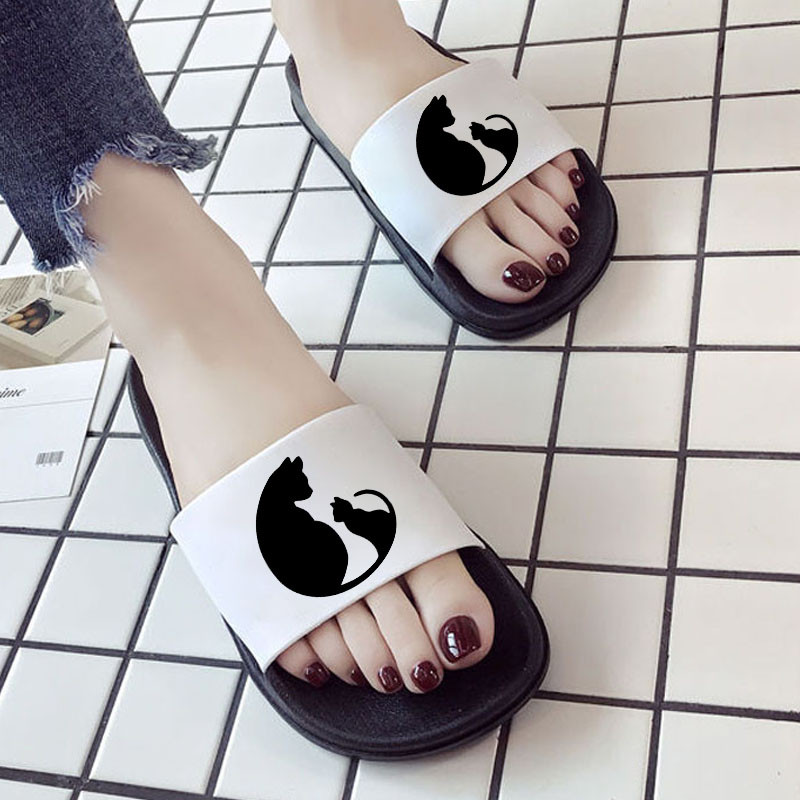Nyári Női Cipők Beltéri Papucsok fekete macskák Nyomtatás Kezdőlap Strandszandál Csúszásmentes padló Divat Divat női cipők Nagy 41