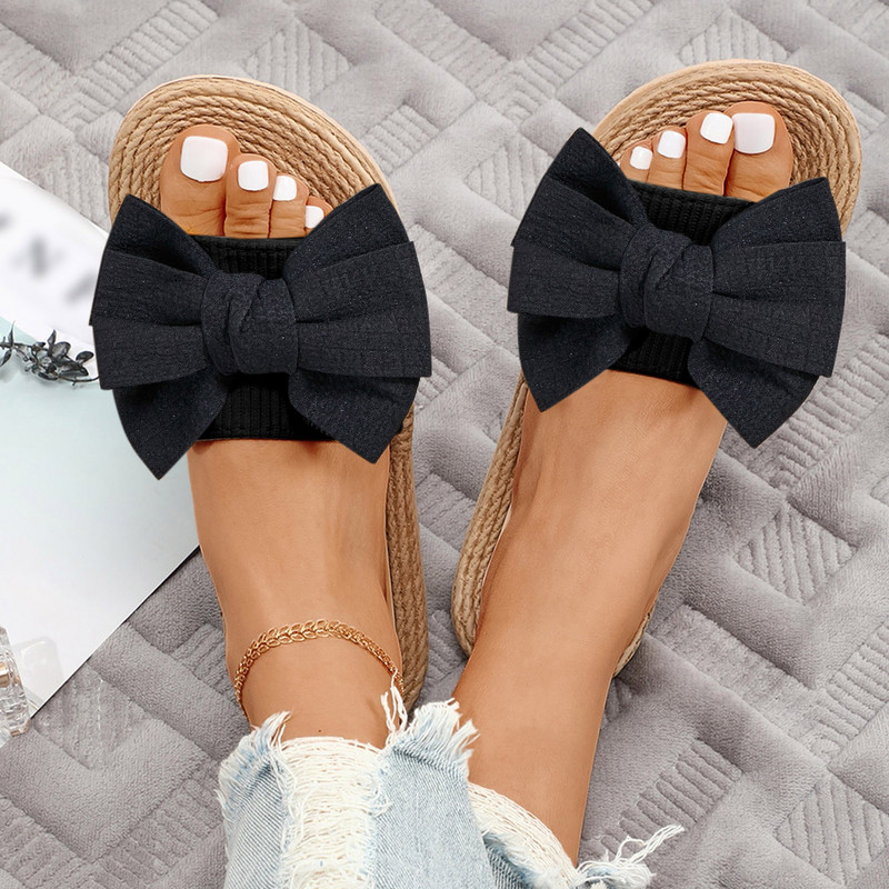 Női Nyári Strandpapucsok Virágok Nyomtatott masni Lapos Nyitott orrú Papucsok Lélegző Női Alkalmi Szandálok Papucsok Beltéri cipők