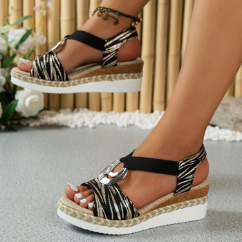 Дамски обувки 2023 Гореща разпродажба Дамски сандали с еластична лента Летни римски плажни сандали на клин Дамски ежедневни сандали с голям размер на платформа