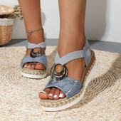 Snake Print Wedges Σανδάλια για γυναίκες 2023 Μεταλλική Διακοσμητική Πλατφόρμα Sandalias Mujer Άνετα με χοντρό πάτο casual καλοκαιρινά παπούτσια