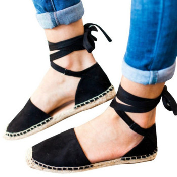 Плюс размер 43 Дамски обувки Еспадрили с каишка за глезена Римски сандали Дамски обувки с плоско конопено въже Удобни летни дамски сандали 2022 г.