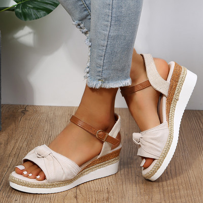 Espadrilles Wedge πέδιλα για γυναίκες Καλοκαιρινά Peep Toe Αντιολισθητικά παπούτσια Gladiator Γυναικεία Μόδα Παπιγιόν Πλατφόρμα Sandalias Mujer 2023