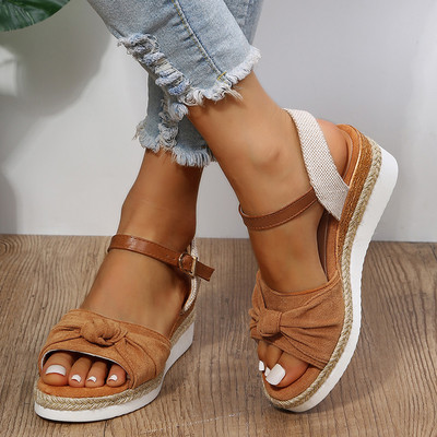 Espadrilles Wedge πέδιλα για γυναίκες Καλοκαιρινά Peep Toe Αντιολισθητικά παπούτσια Gladiator Γυναικεία Μόδα Παπιγιόν Πλατφόρμα Sandalias Mujer 2023