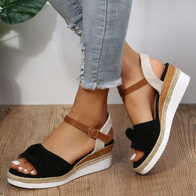 Espadrilles Wedge πέδιλα για γυναίκες Καλοκαιρινά Peep Toe Αντιολισθητικά παπούτσια Gladiator Γυναικεία Μόδα Παπιγιόν Πλατφόρμα Sandalias Mujer 2023