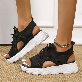 Летни дамски сандали за 2022 г. Мрежести ежедневни обувки Бели сандалии с връзки с дебела подметка Плажни обувки с отворени пръсти за жени Нови Zapatos Mujer