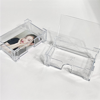 3-инчова прозрачна настолна кутия за съхранение на карти Пластмасов Kpop държач за фотокарти Idol Card Display държач Защитна висулка Канцеларски материали