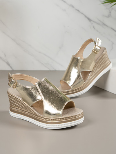 2023 New Cut Out Glitter Χρώμα Χρυσό Ασημί Γυναικεία Casual Wedges Σανδάλια One Line Peep Toe Γυναικεία καλοκαιρινά σανδάλια παραλίας