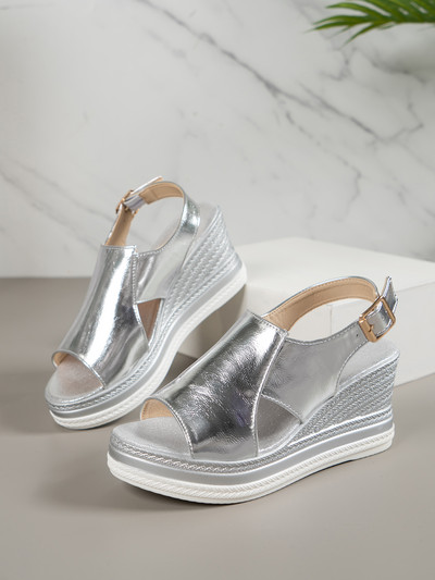 2023 New Cut Out Glitter Χρώμα Χρυσό Ασημί Γυναικεία Casual Wedges Σανδάλια One Line Peep Toe Γυναικεία καλοκαιρινά σανδάλια παραλίας