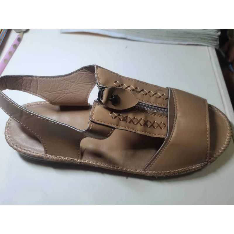 Női szandál cipzár lapos puha pu bőr talp Kényelmes szandáliák nyári alkalmi anyacipő egyszínű, plusz méretű Chaussure női