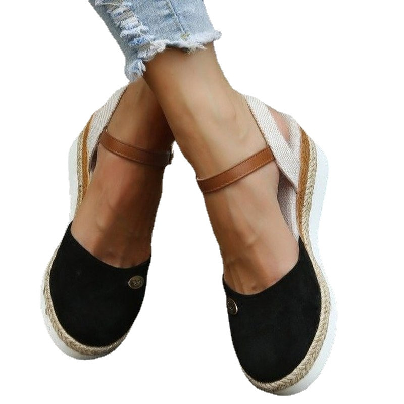 2023 nyári női lenvászon sima 6 cm-es ékszandál bohém, kézzel készített női alkalmi, kényelmes Espadrilles platformos szivattyúk cipők