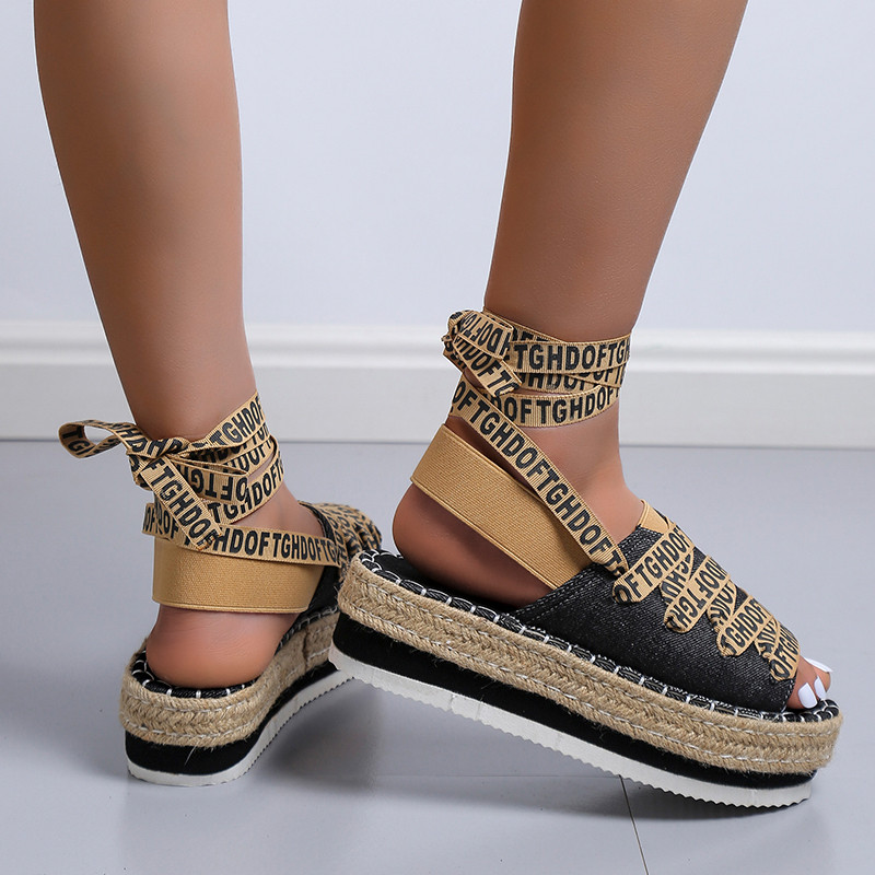 Női szandálok, nyár, új, 2022 nagy méretű, 35-43-as emelvényes szandálok, alkalmi strand női cipők, fűzős női espadrillák