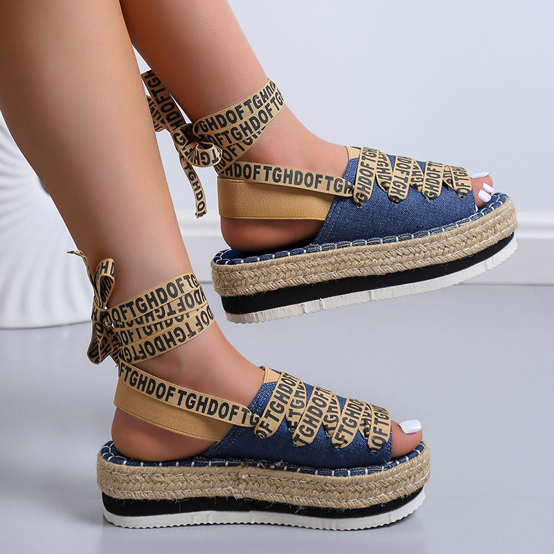 Női szandálok, nyár, új, 2022 nagy méretű, 35-43-as emelvényes szandálok, alkalmi strand női cipők, fűzős női espadrillák