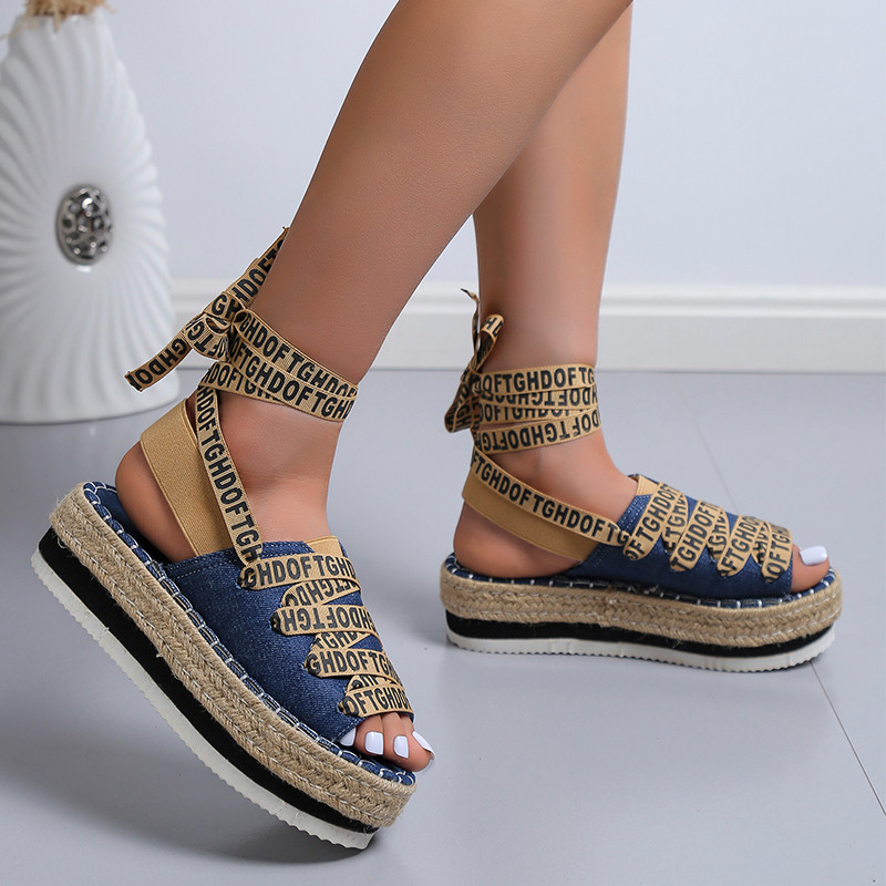 Női szandálok, nyár, új, 2022 nagy méretű, 35-43-as emelvényes szandálok, alkalmi strand női cipők, fűzős női espadrillák