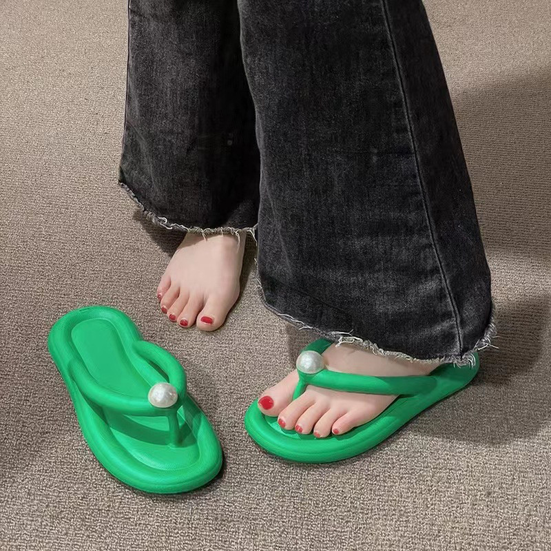 Rimocy 2023 divatos gyöngypapucs nőknek nyári csíptetős lábujj puha talpú strandpapucs női beltéri fürdőszobai csúszásgátló csúszdák