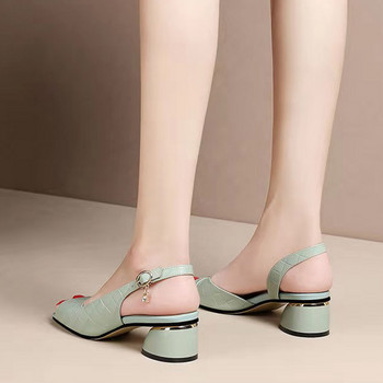 Нови летни дамски сандали Помпи с отворени пръсти Задна каишка Обувки на среден ток Дамски обувки с отворени пръсти Класическа рокля Sandalias Mujer Помпи