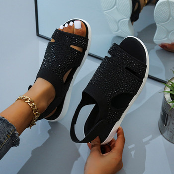 2023 Нови летни дамски равни обувки Кристални еластични ортопедични сандали Плажни обувки с отворени пръсти Обувки Ежедневни дамски сандали Mujeres