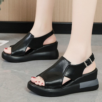 Дамски сандали Лято 2023 Нови модни отворени пръсти Нехлъзгаща се платформа Дамски сандали Обувки с катарама на клин Обувки за жени Дамски
