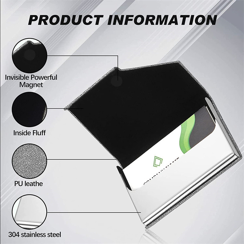 Névjegykártyatartó mágneses PU bőr rozsdamentes acél névjegykártya tokkal ID névkártya tok férfiaknak női irodai 95*63mm