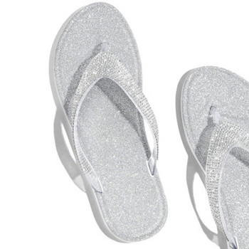 2023 Дамски джапанки, чехли, пързалки, блестящи дамски обувки с кристали, ежедневни летни плоски дамски кристални блестящи женски големи размери 43