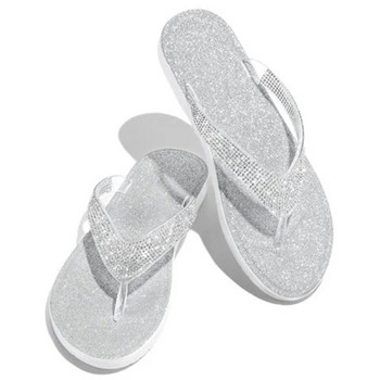 2023 Дамски джапанки, чехли, пързалки, блестящи дамски обувки с кристали, ежедневни летни плоски дамски кристални блестящи женски големи размери 43