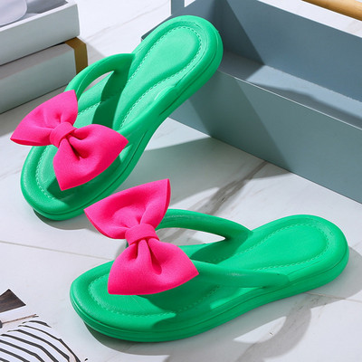 Korean Slik Bowtie Flip Flops Female Soft Sole Cloud Slippers Shoes Woman 2023 Summer Platform Flat Heels Sandals Women Slides