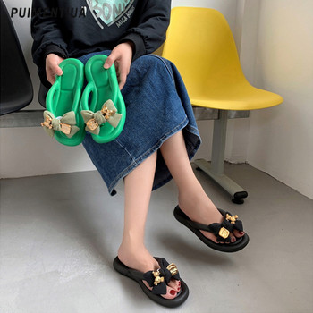 Джапанки в бонбонени цветове Дамски връхни дрехи 2023 Лято Нови плажни чехли с мека подметка Вътрешни чехли с дебела платформа Ева Домашни дамски обувки