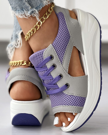 Καλοκαιρινά γυναικεία σανδάλια Μόδα παπούτσια Casual Flat Peep Toe με αντίθεση με κοψίματα με κορδόνια Muffin σανδάλια Πλατφόρμα Αθλητικά σανδάλια