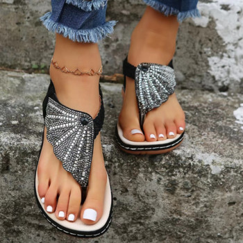 Νέα καλοκαιρινά σανδάλια γυναικεία στρας ψαροκόκκαλο Ελαστική ζώνη Seaside Holiday Roman Shoes Wedge Heel Casual Sandalias Mujer