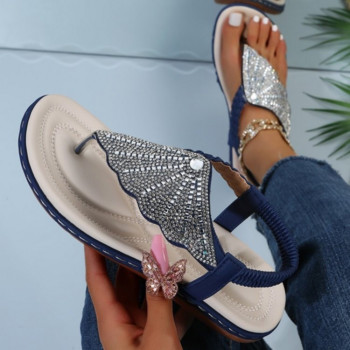Νέα καλοκαιρινά σανδάλια γυναικεία στρας ψαροκόκκαλο Ελαστική ζώνη Seaside Holiday Roman Shoes Wedge Heel Casual Sandalias Mujer