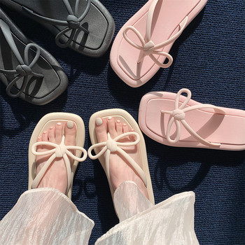 Лято 2023 г. Модни прашки Джапанки Дамски чехли Ортопедични щипки за пръсти Домашни пързалки Обувки Панделка Възел Открит плаж Морски плоски сандали