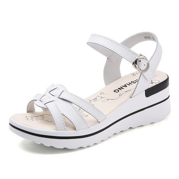 Дамски сандали 2022 Нови пролетни и летни кожени дамски сандали на платформа Сандали на висок ток Плажни обувки с отворени пръсти Дамски обувки
