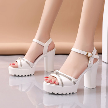 Нови 2023 модни обувки Сандали Дамски сандали с отворени пръсти с квадратен ток Обувки с високи токчета Сандали на платформа Бели сандали Para Mujeres