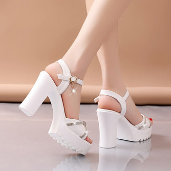Нови 2023 модни обувки Сандали Дамски сандали с отворени пръсти с квадратен ток Обувки с високи токчета Сандали на платформа Бели сандали Para Mujeres