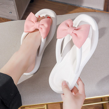 2023 Нови многоцветни джапанки с бантик Летни дамски чехли Меки EVA пързалки на платформа Вътрешна домашна баня Неплъзгащи се домашни обувки