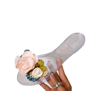 2023 Hot Sale Γυναικεία Παπούτσια Ανοιχτή Γυναικείες Παντόφλες Καλοκαιρινή Διάφανα Λουλούδια Γυναικεία Flat Casual Σαγιονάρες παραλίας