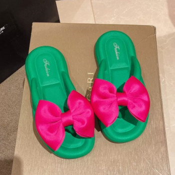 Дамски домашни плоски чехли Дизайнерски сандали с панделка 2023 Летни ежедневни пързалки Женски чехли за баня Джапанки Обувки на платформа