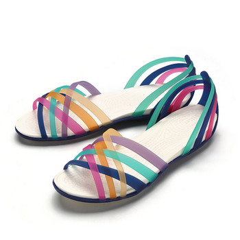 Γυναικεία Rainbow Jelly σανδάλια Candy Color Peep Toe Γυναικεία επίπεδη παπούτσια παραλίας Slip On Slides Casual Γυναικεία καλοκαιρινά παπούτσια