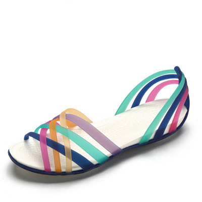 Γυναικεία Rainbow Jelly σανδάλια Candy Color Peep Toe Γυναικεία επίπεδη παπούτσια παραλίας Slip On Slides Casual Γυναικεία καλοκαιρινά παπούτσια