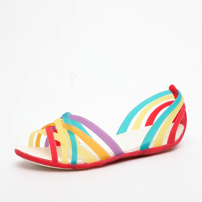 Női szivárvány zselés szandálok Candy Color Peep Toe női lapos strandcipők csúszdákon Alkalmi női nyári lábbelik