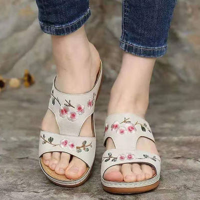 Μόδα Γυναικεία Σανδάλια Flowers Slip On Γυναικείες Παντόφλες Casual Platform Σανδάλια Γυναικεία παπούτσια Υπαίθρια καλοκαιρινά παπούτσια Γυναικεία Plus Size