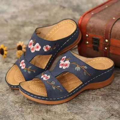Μόδα Γυναικεία Σανδάλια Flowers Slip On Γυναικείες Παντόφλες Casual Platform Σανδάλια Γυναικεία παπούτσια Υπαίθρια καλοκαιρινά παπούτσια Γυναικεία Plus Size