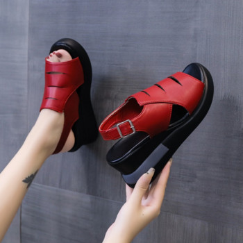 Летни обувки на танкетка за жени Сандали Едноцветни отворени пръсти на високи токчета Ежедневни дамски обувки с каишка Модни женски сандалии Mujer