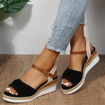 Едноцветни дамски ежедневни сандали на танкетка с дебела платформа Дамски летни плажни сандали с панделка Sandalias Mujer Verano 2022