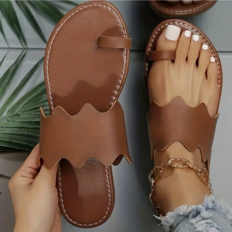 Nyári új női papucsok divatos bőr lábujjak szett Lapos alkalmi cipők felhúzható fekete kültéri strand papucsok Zapatilla Mujer